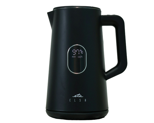 Matte black electric kettle with temperature display